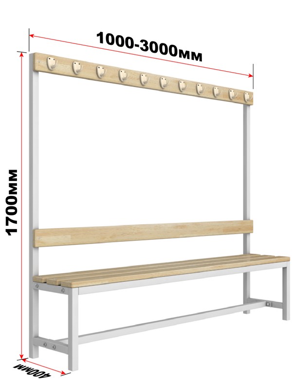 Скамейка для раздевалки c вешалкой односторонняя разборная, 100см Glav 10.010-1000 600_800